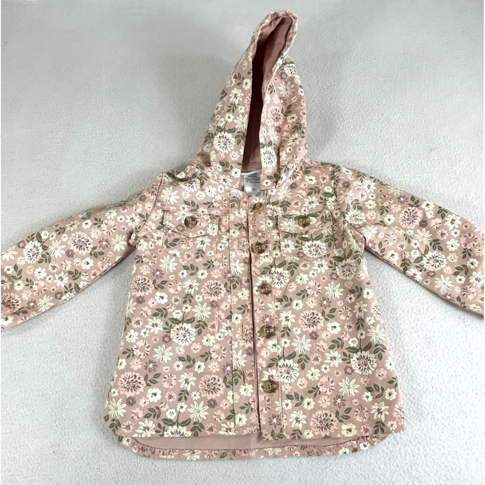 Daisy Fuentes Hooded Jacket‎ Kids 2T Pink Floral Spring Cottagecore WJTJ315F